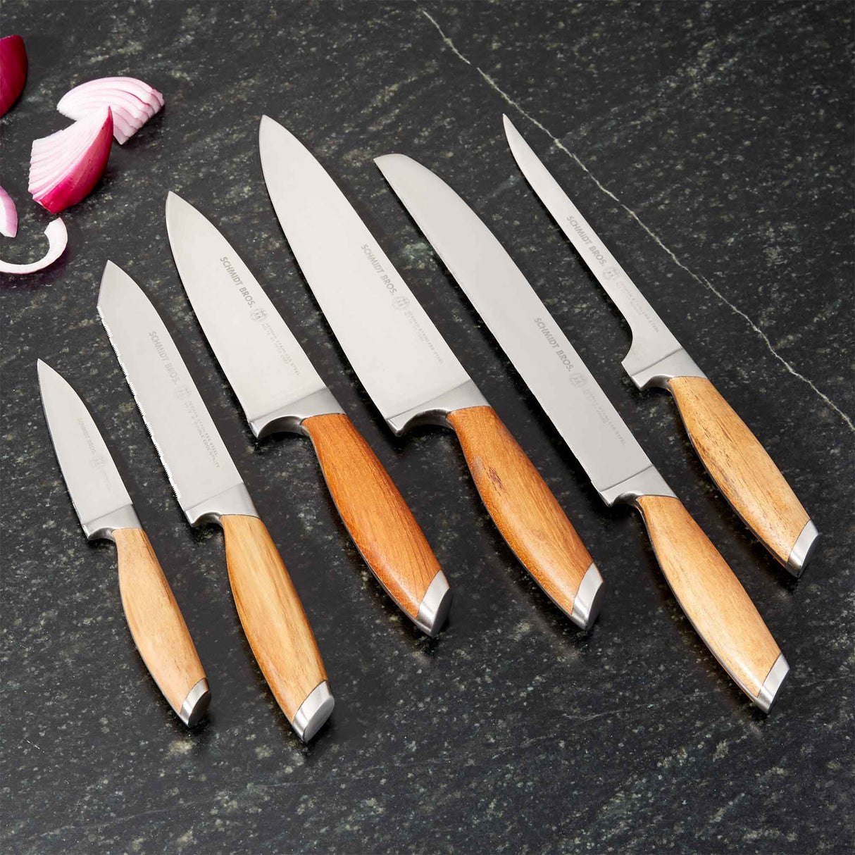 Bonded Teak, 7-Piece Knife Block Set from Schmidt Bros.
