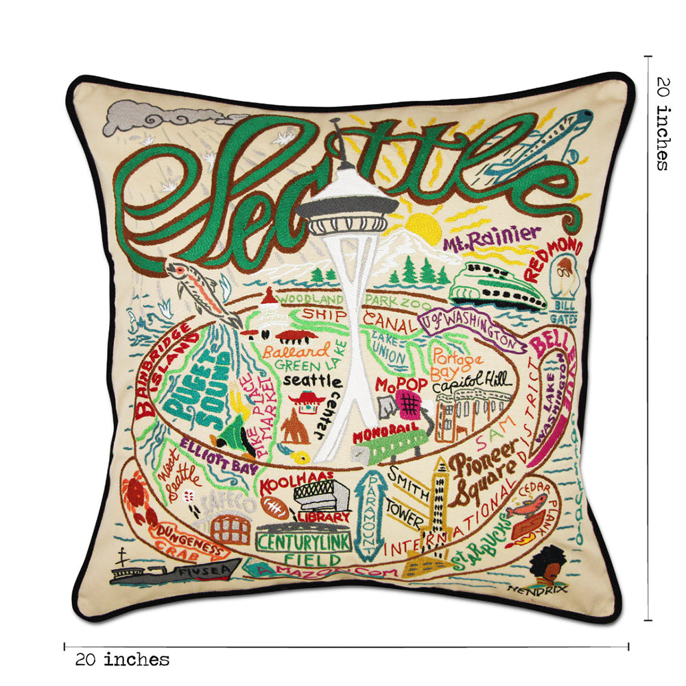 Seattle, WA Hand-Embroidered Pillow from Quirks!