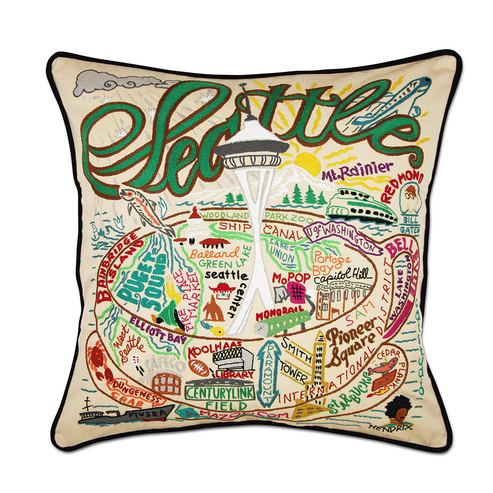 Seattle, WA Hand-Embroidered Pillow from Quirks!