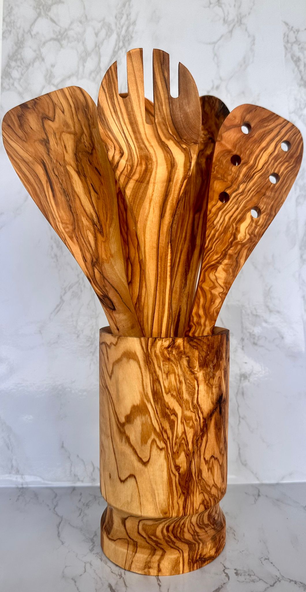 Olive Wood Kitchen Servers Set w/Holder -6 Pcs from Choixe
