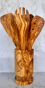Olive Wood Kitchen Servers Set w/Holder -6 Pcs from Choixe