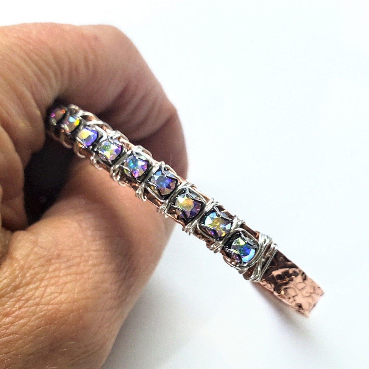 Set of Glamorously Wrapped Hammered Rhinestone Crystal Bling Bangles from Alexa Martha Designs