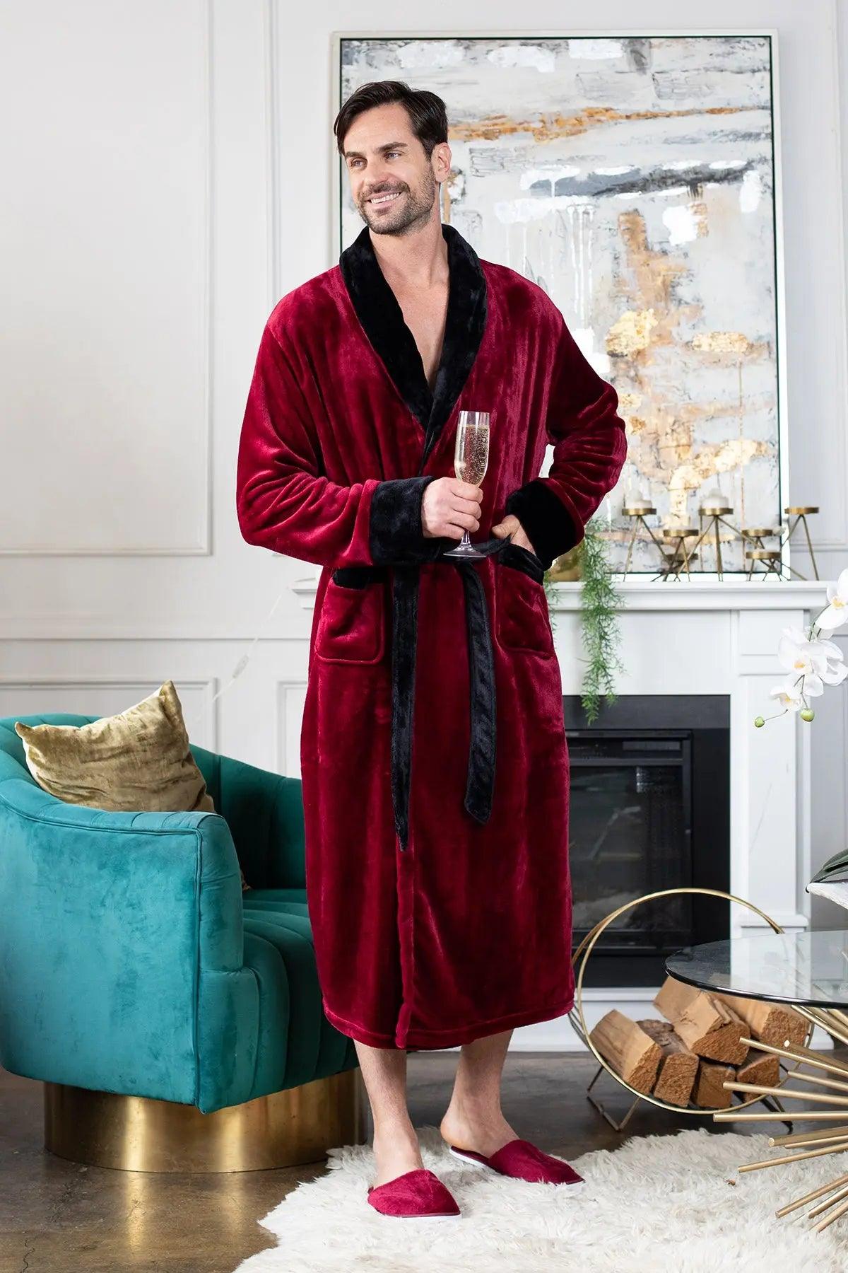 Fleece Bathrobe With Shawl Collar for Men From Lotus Linen