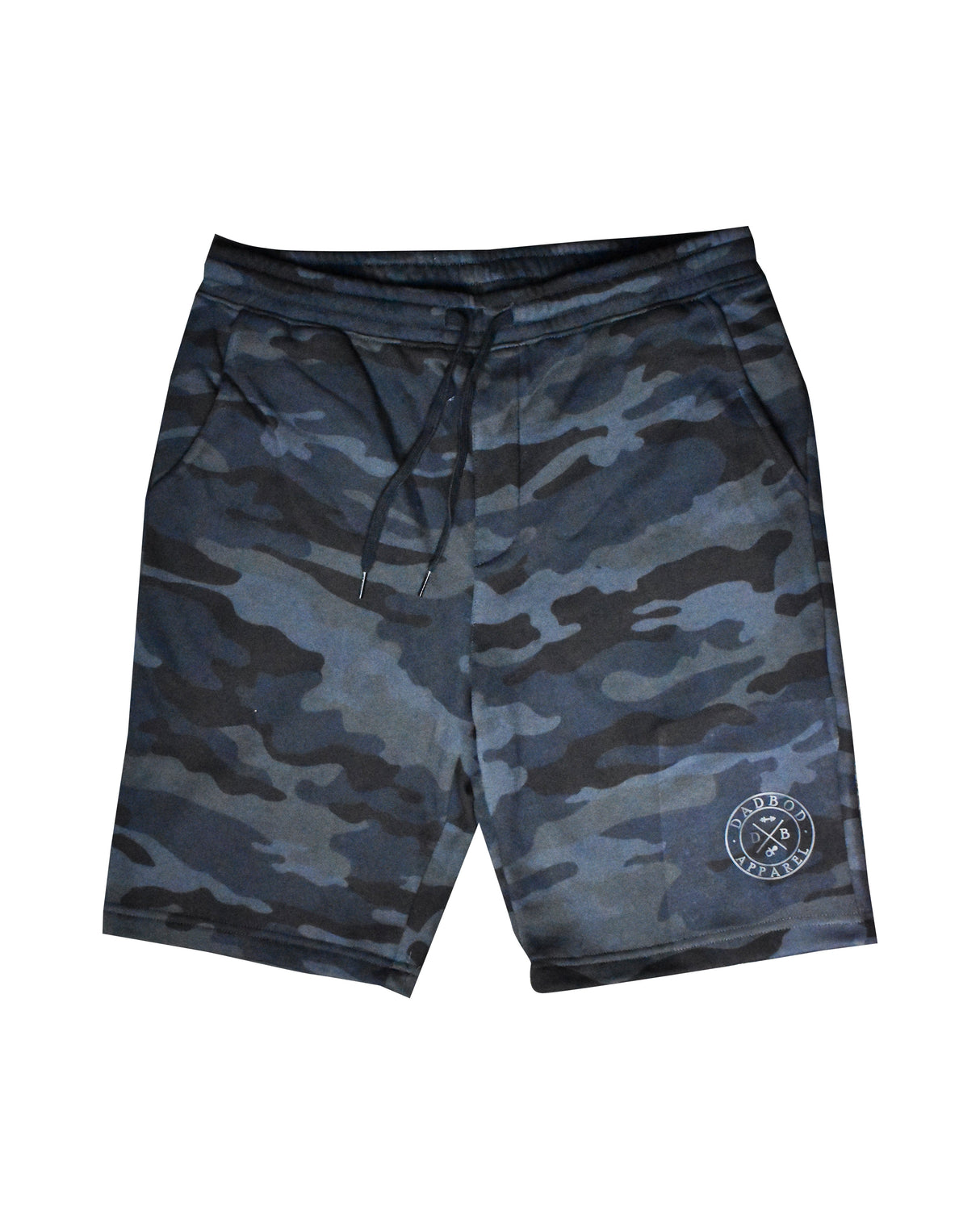 Black Camo Sweat Shorts from DadBod Apparel
