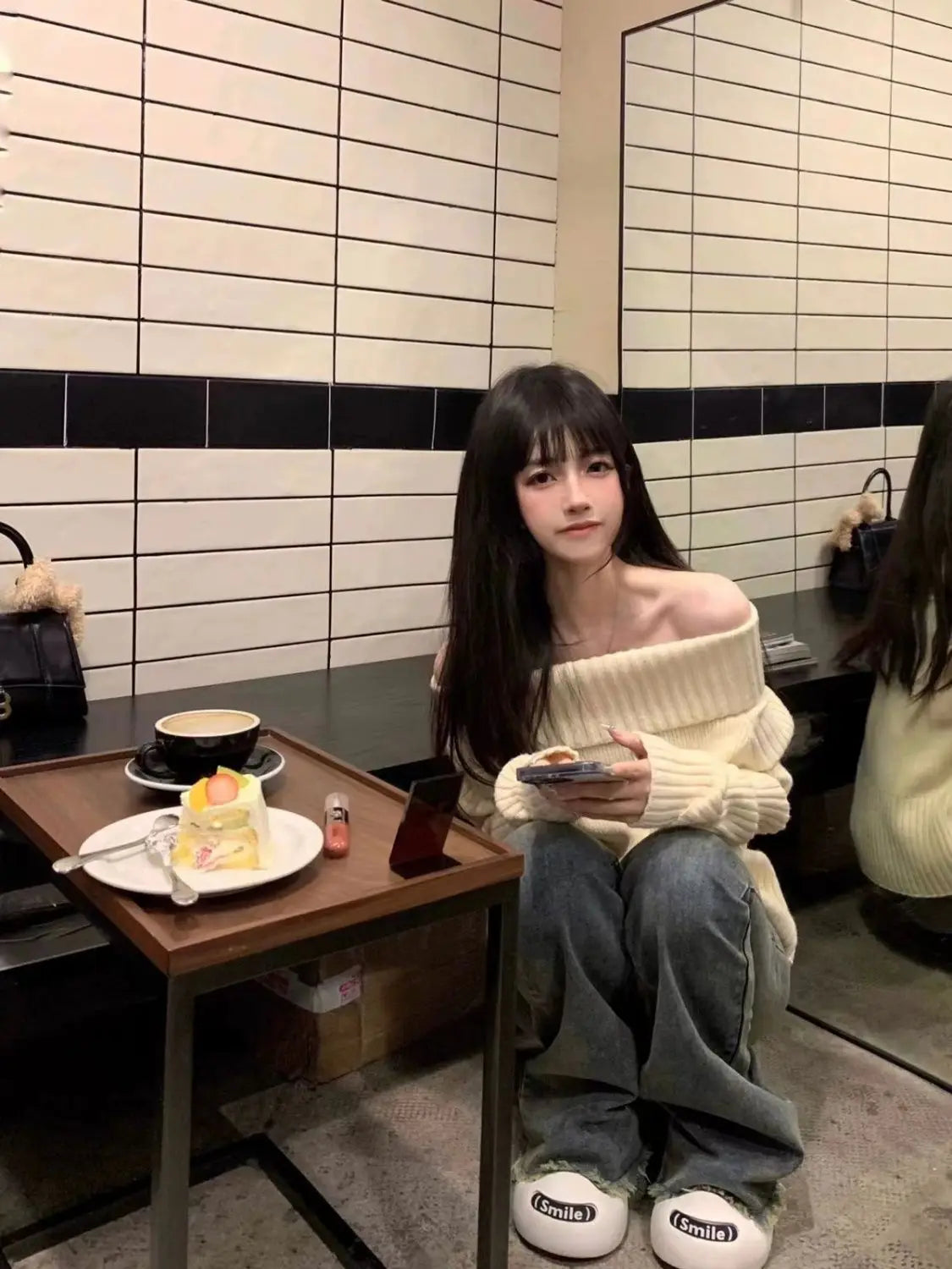 Beige Off Shoulder Knit Sweater – Elegant Harajuku Long Sleeve Pullover From Kawaii Stop
