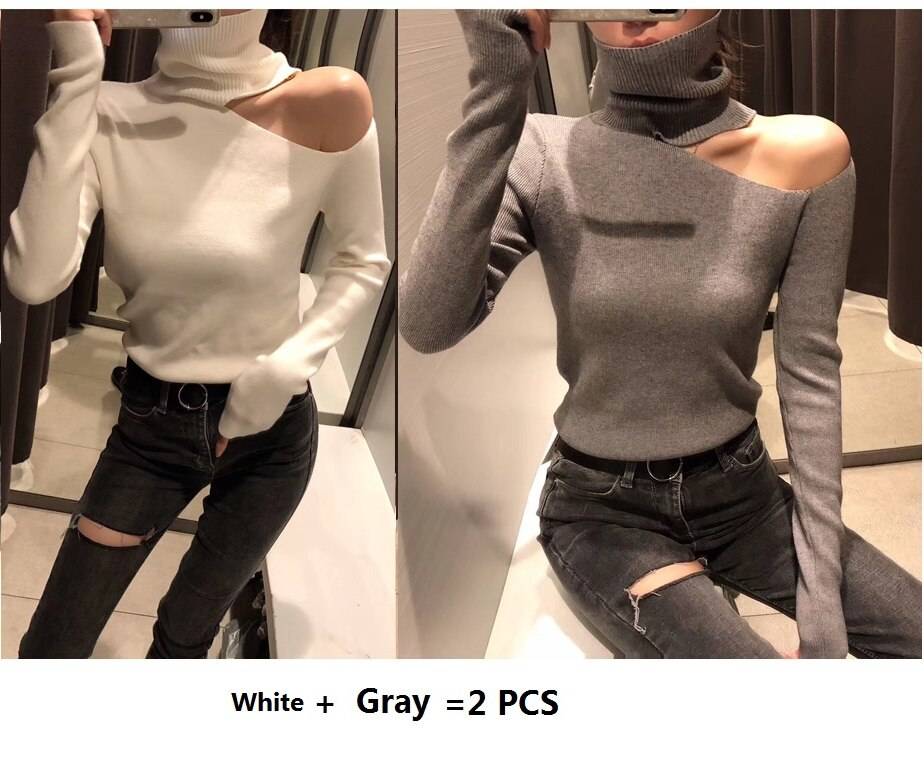 Off Shoulder Knitted Sweater From Kawaii Stop