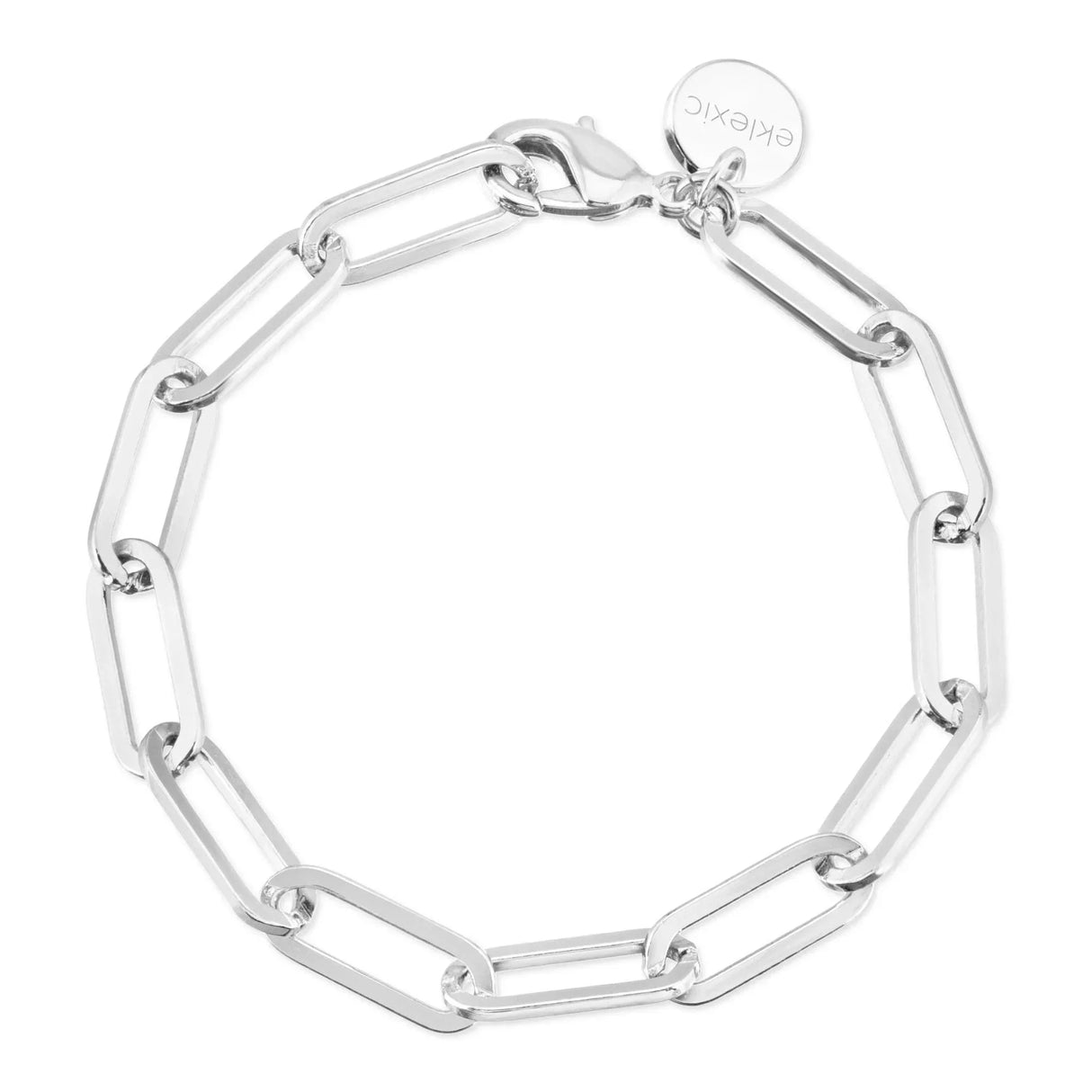 Silver Large Elongated Link Chain Anklet from eklexic