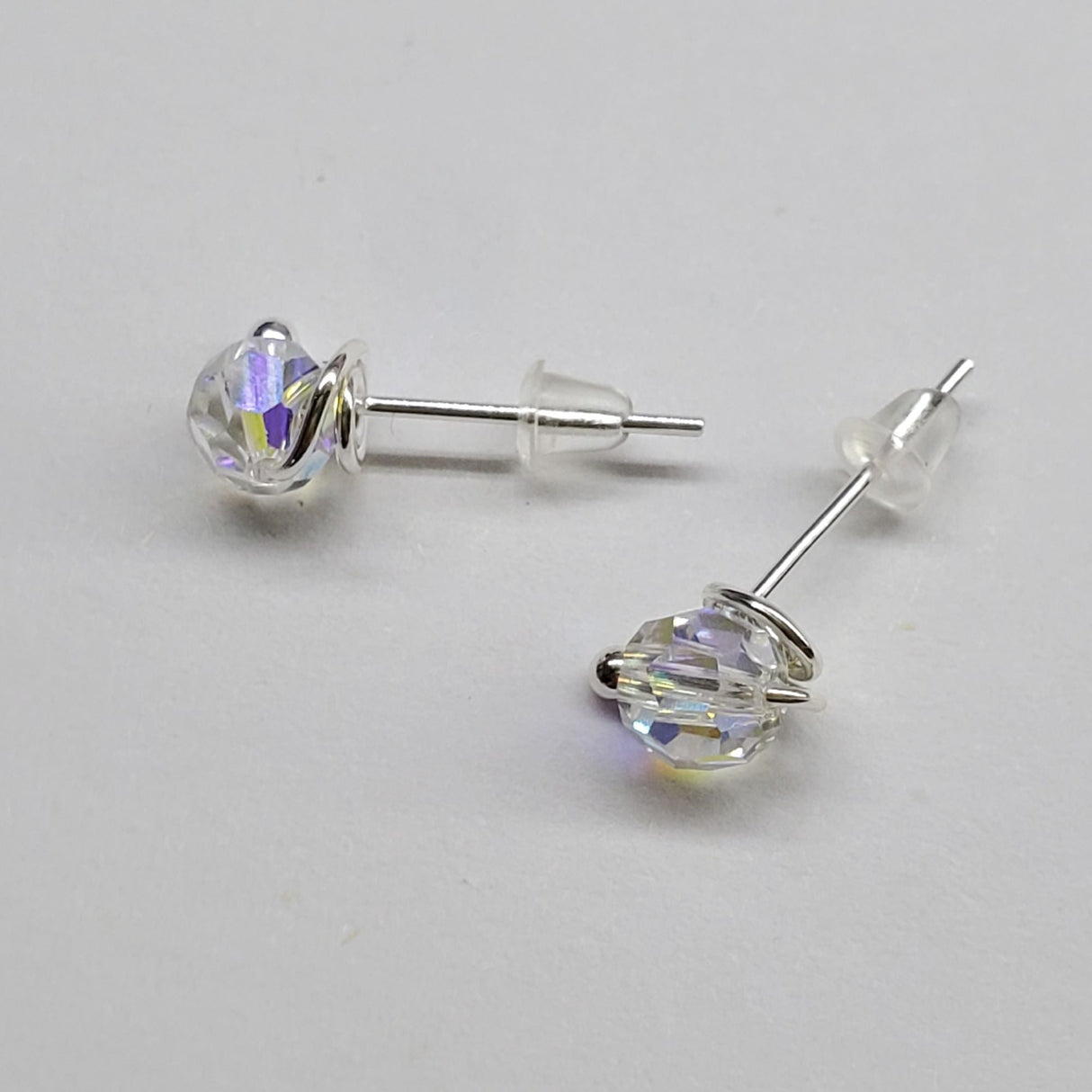 6mm Silver Spiral Crystal Stud Earrings from Alexa Martha Designs