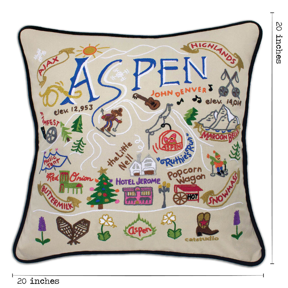 Ski Aspen Hand-Embroidered Pillow from Quirks!