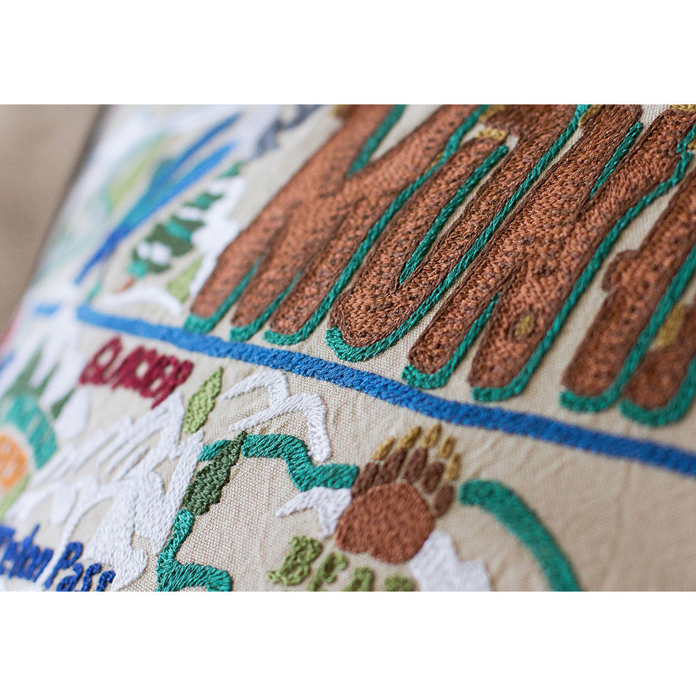 Ski Montana Hand-Embroidered Pillow from Quirks!