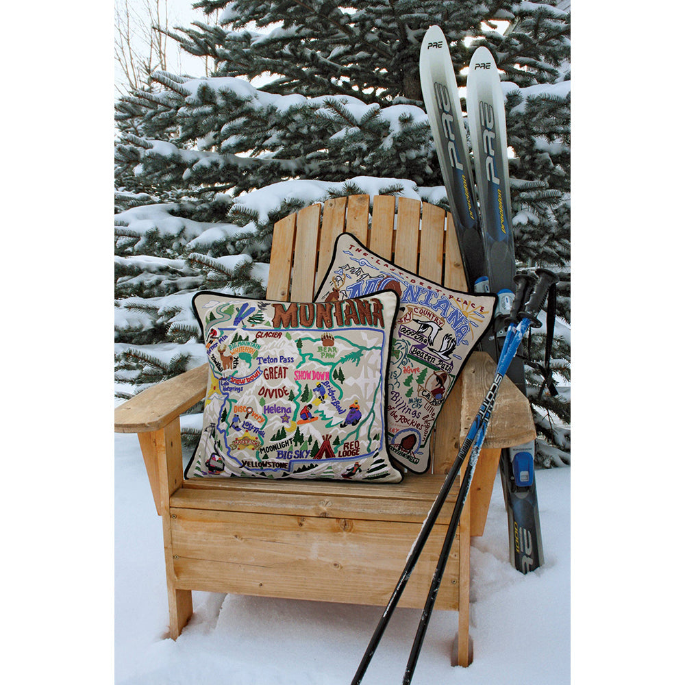 Ski Montana Hand-Embroidered Pillow from Quirks!