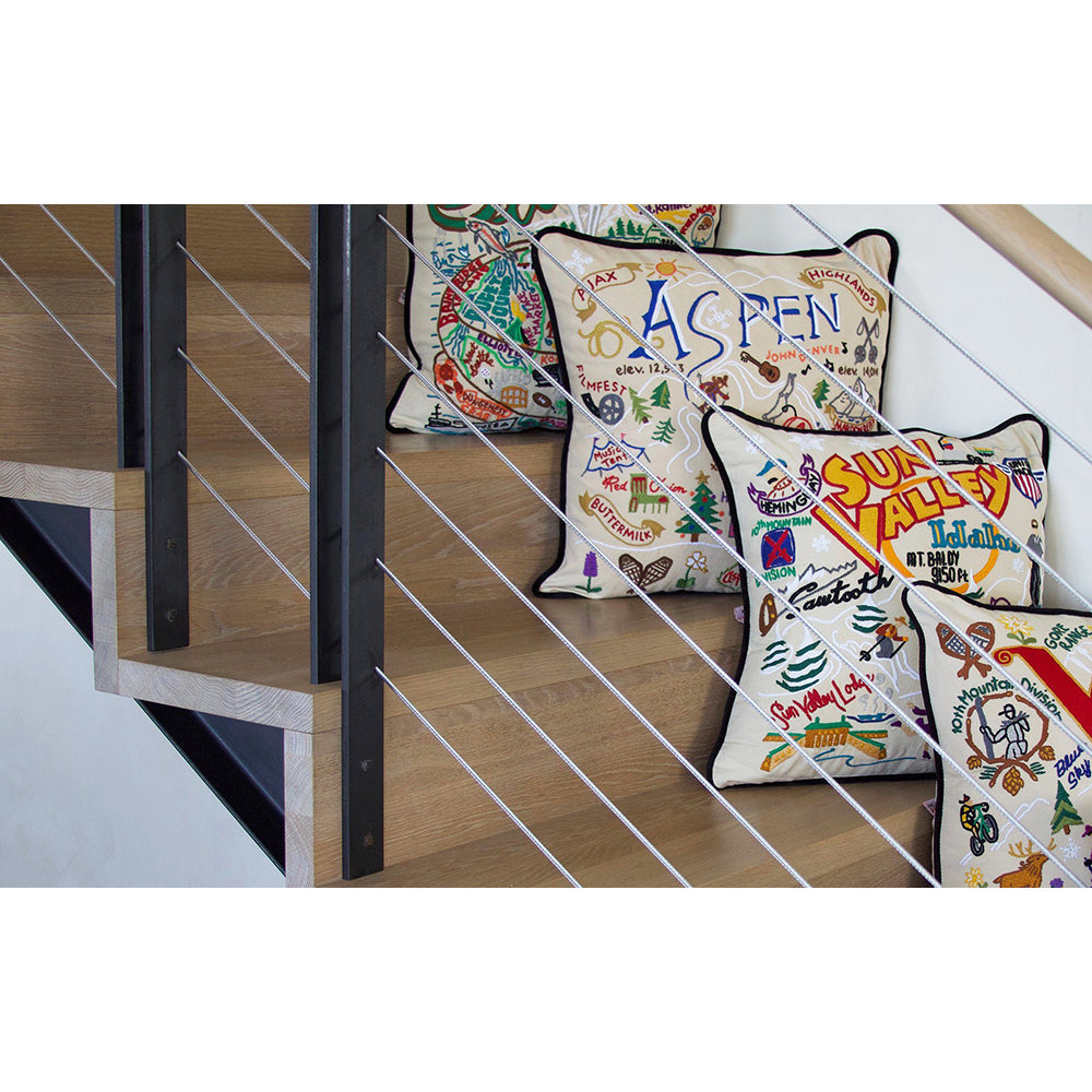 Ski Sun Valley Hand-Embroidered Pillow from Quirks!