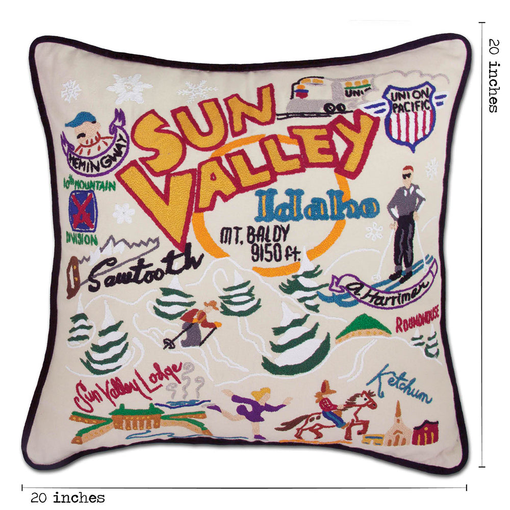 Ski Sun Valley Hand-Embroidered Pillow from Quirks!