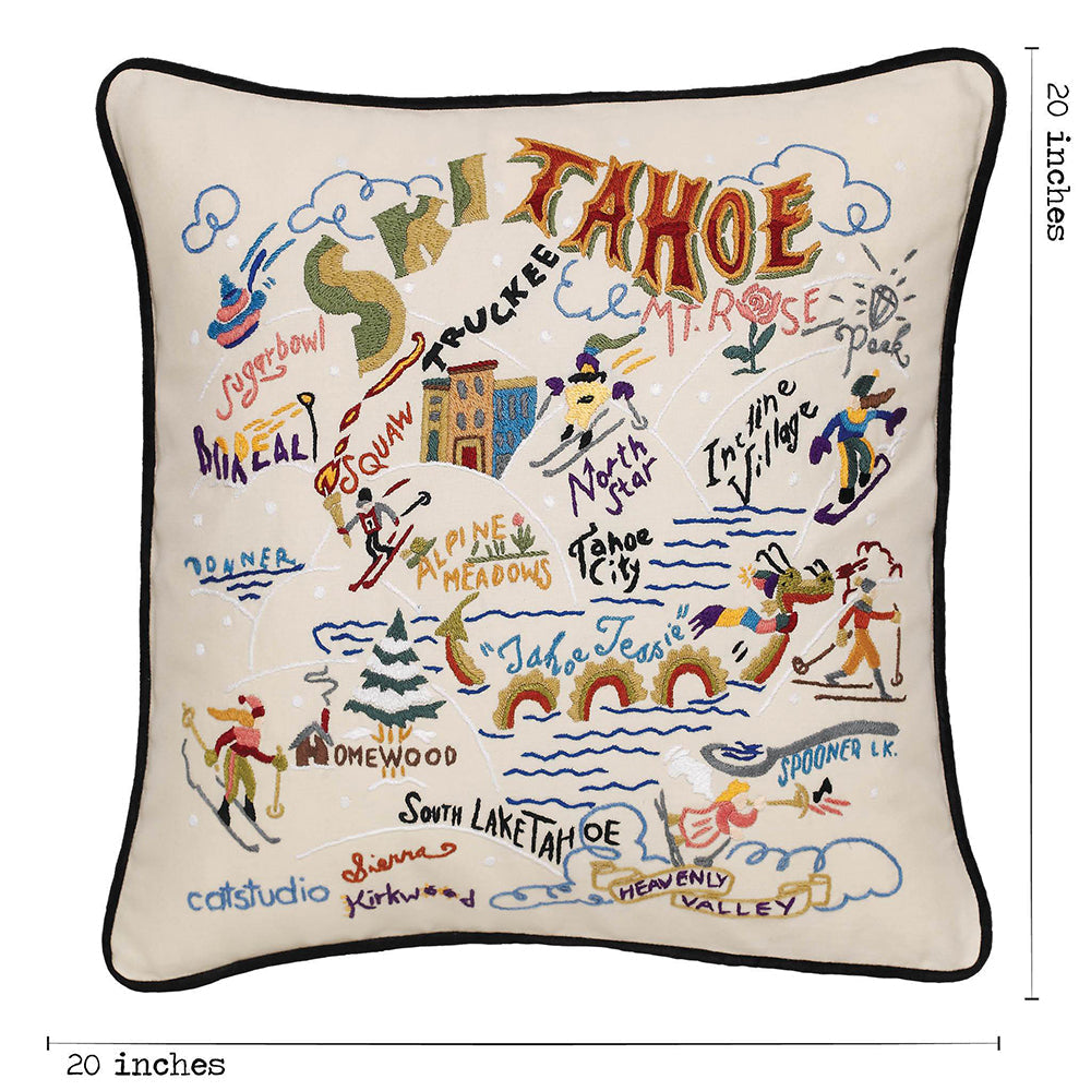 Ski Tahoe Hand-Embroidered Pillow from Quirks!