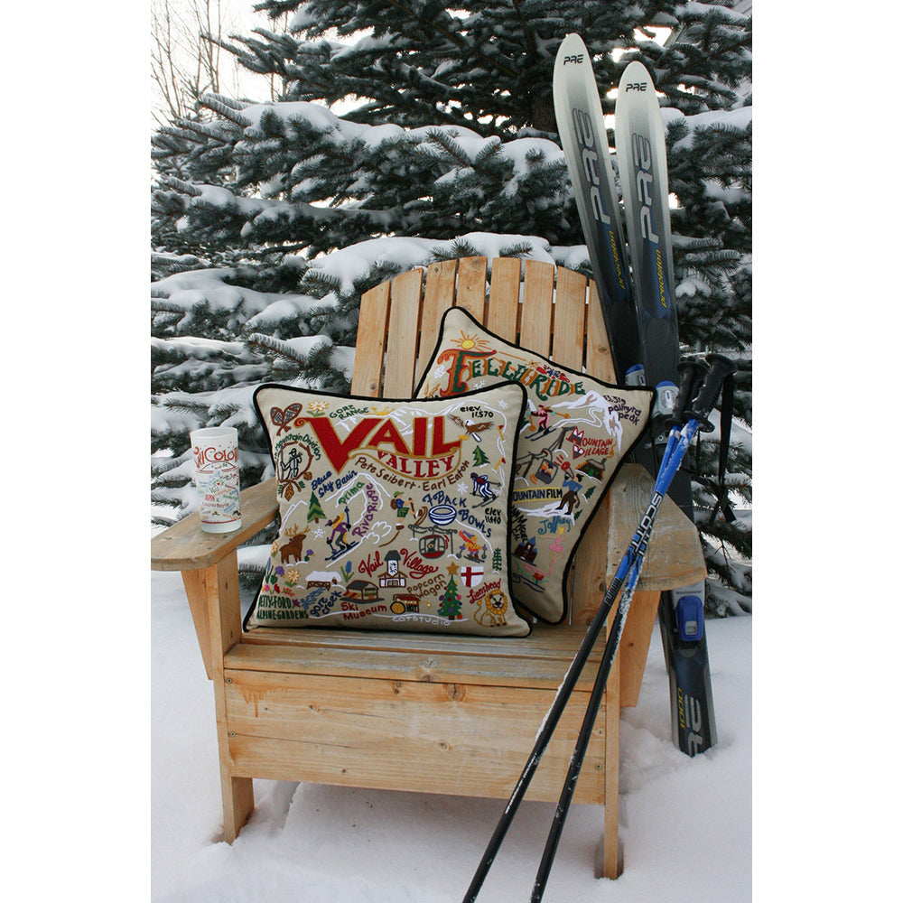 Ski Telluride Hand-Embroidered Pillow from Quirks!
