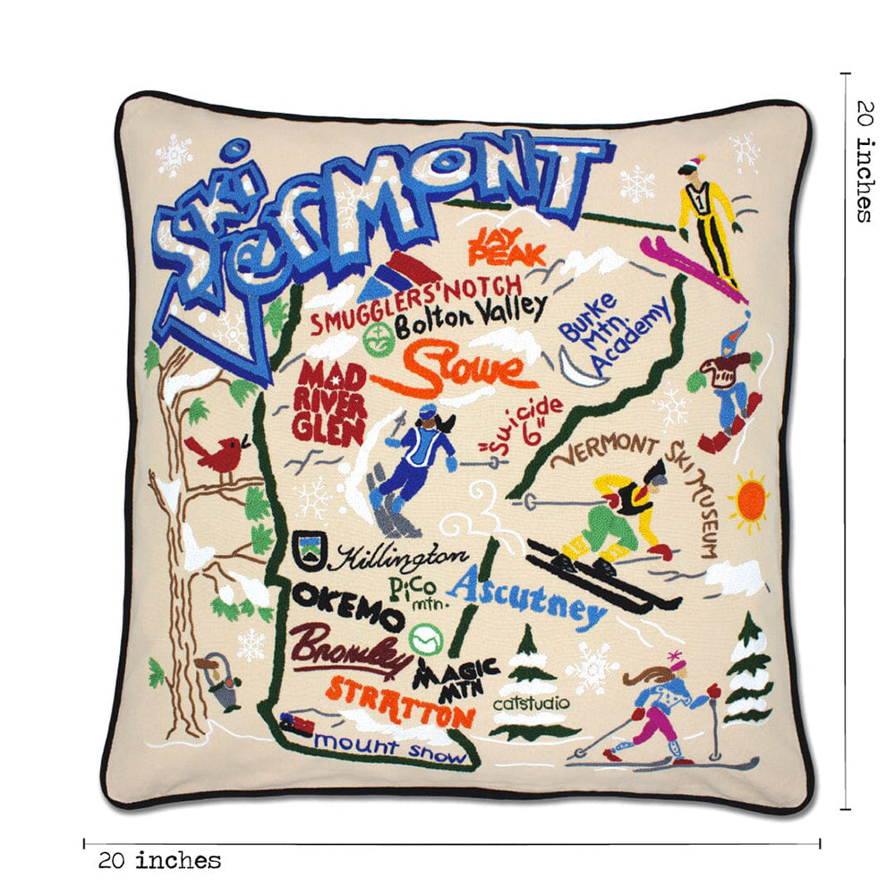 Ski Vermont Hand-Embroidered Pillow from Quirks!