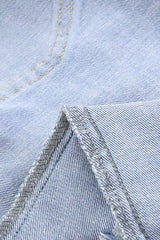 Blue Raw Hem Denim Jorts with Distressed Details, Mid-Stretch Slash Pockets Bermuda Denim Shorts, Women's Denim Jeans & Apparel from MsDressly