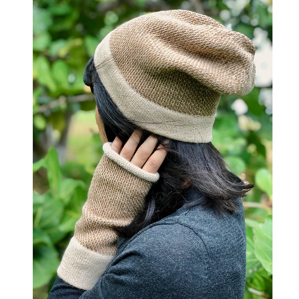 Camel Interwoven Alpaca Beanie from SLATE + SALT
