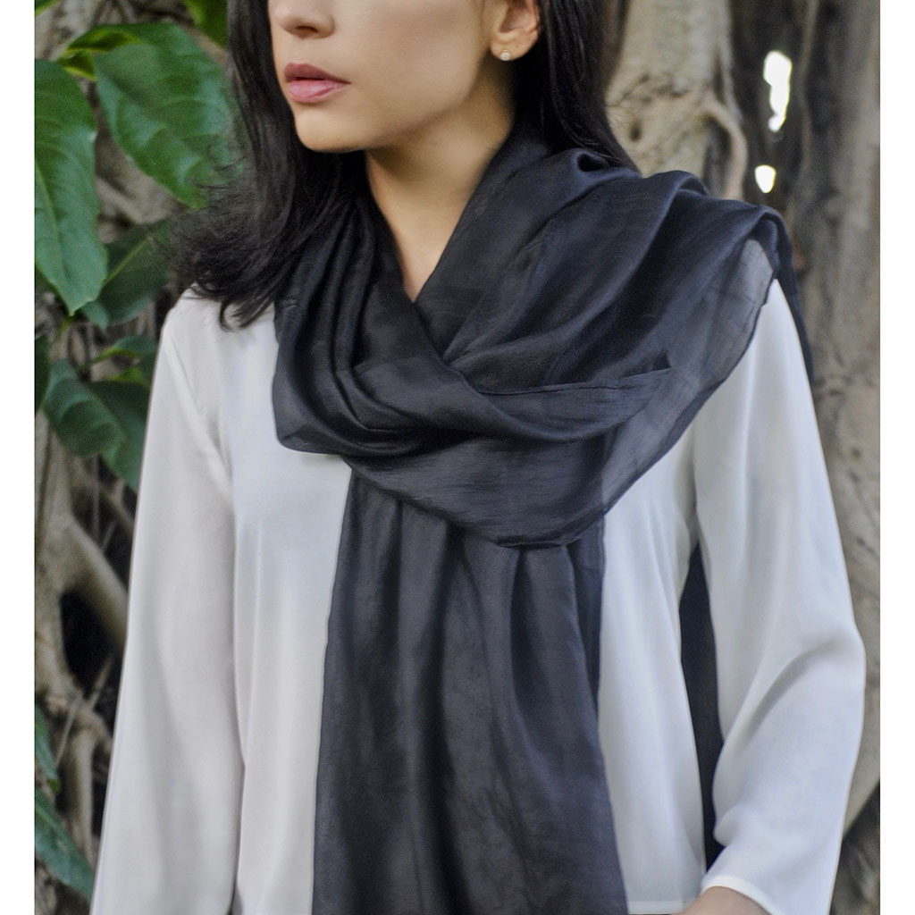 Black Khmer Silk Scarf from SLATE + SALT