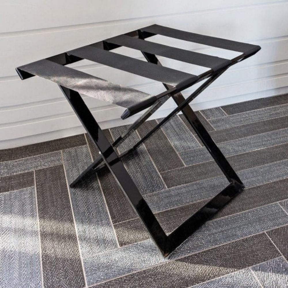 Ashley-Foldable Metal Luggage Rack with Genuine Leather from VITAHOME DESIGN LLC
