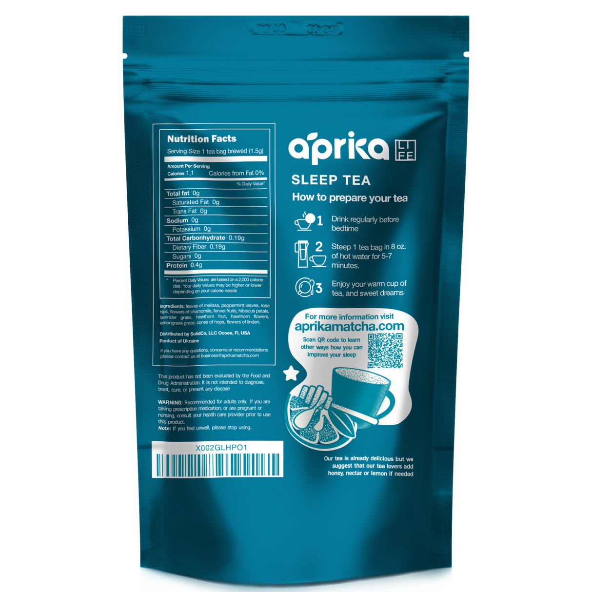 Herbal Sleep Tea With Sleep Guide, 60 Bags from Aprika Life