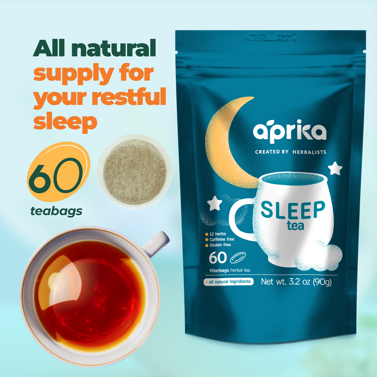 Herbal Sleep Tea With Sleep Guide, 60 Bags from Aprika Life