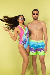 The Snack Shack | Neon Retro Zip Up One Piece Swimsuit from Shinesty