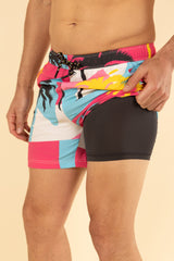 The SoCal Summer | Black and Pink Tropical Ball Hammock® Pouch 5" Swim Trunks from Shinesty