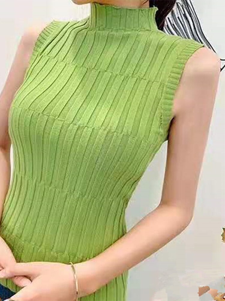 Solid Knitted Vest Tank Tops From Kawaii Stop
