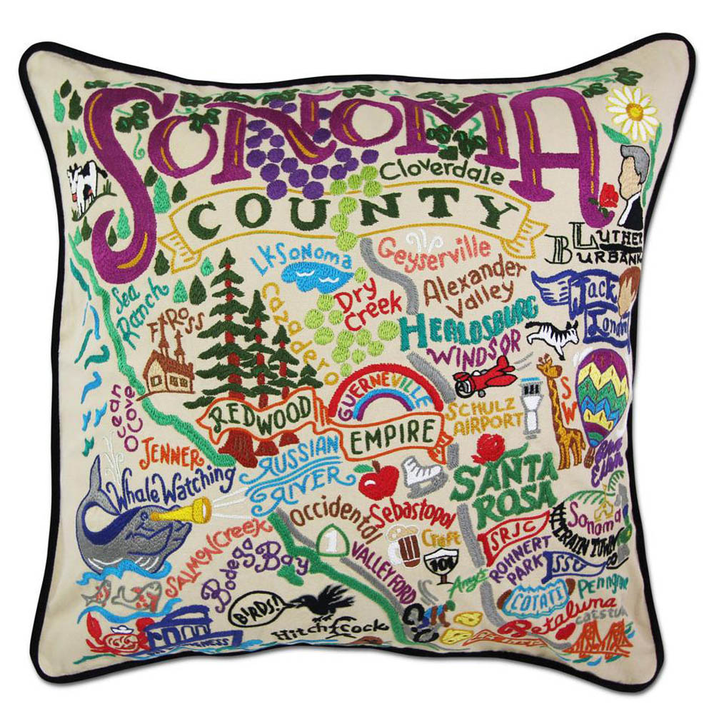 Sonoma County Hand-Embroidered Pillow by CatStudio from Quirks!