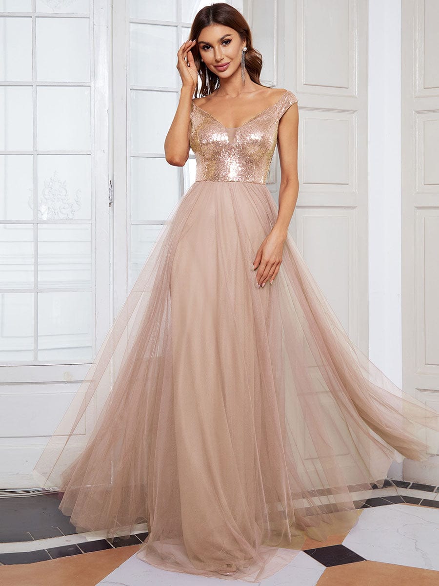 A-Line Sequin and Tulle Formal Gown from MsDressly