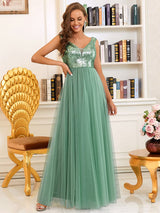 A-Line Sequin and Tulle Formal Gown from MsDressly