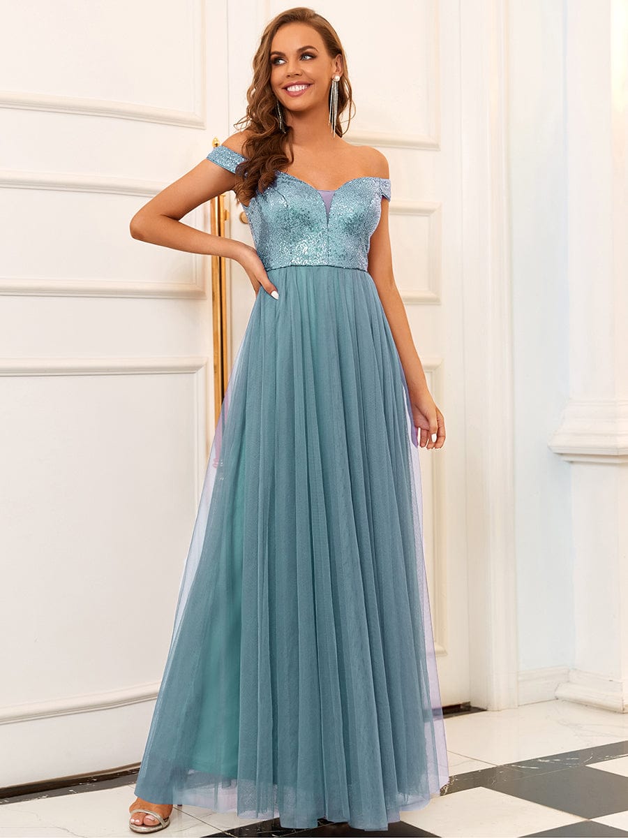 A-Line Sequin and Tulle Formal Gown from MsDressly