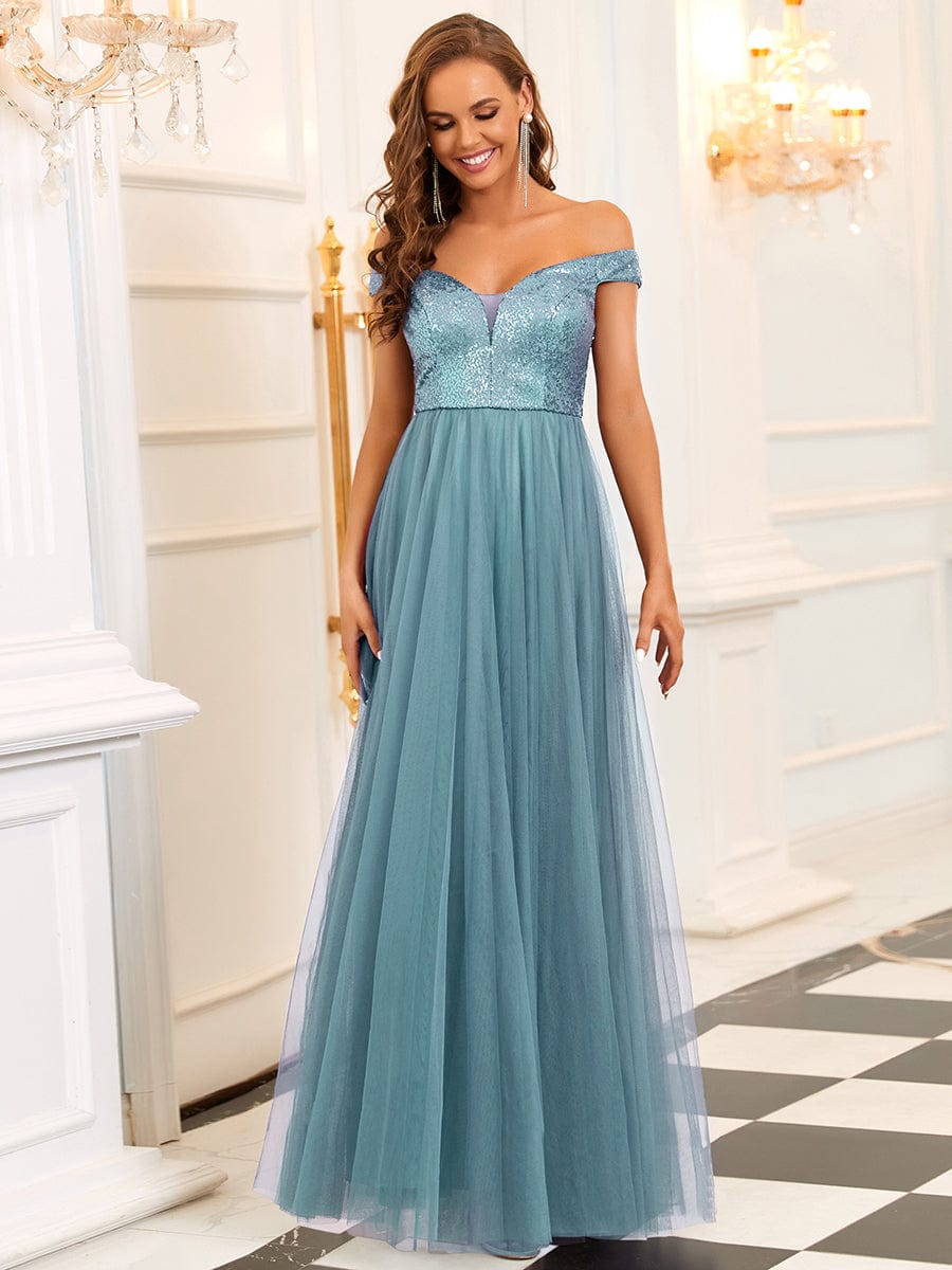 A-Line Sequin and Tulle Formal Gown from MsDressly