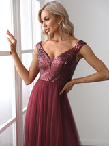 A-Line Sequin and Tulle Formal Gown from MsDressly