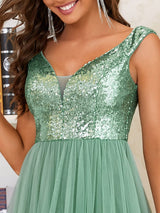 A-Line Sequin and Tulle Formal Gown from MsDressly