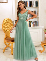 A-Line Sequin and Tulle Formal Gown from MsDressly