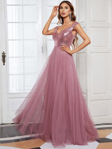 A-Line Sequin and Tulle Formal Gown from MsDressly