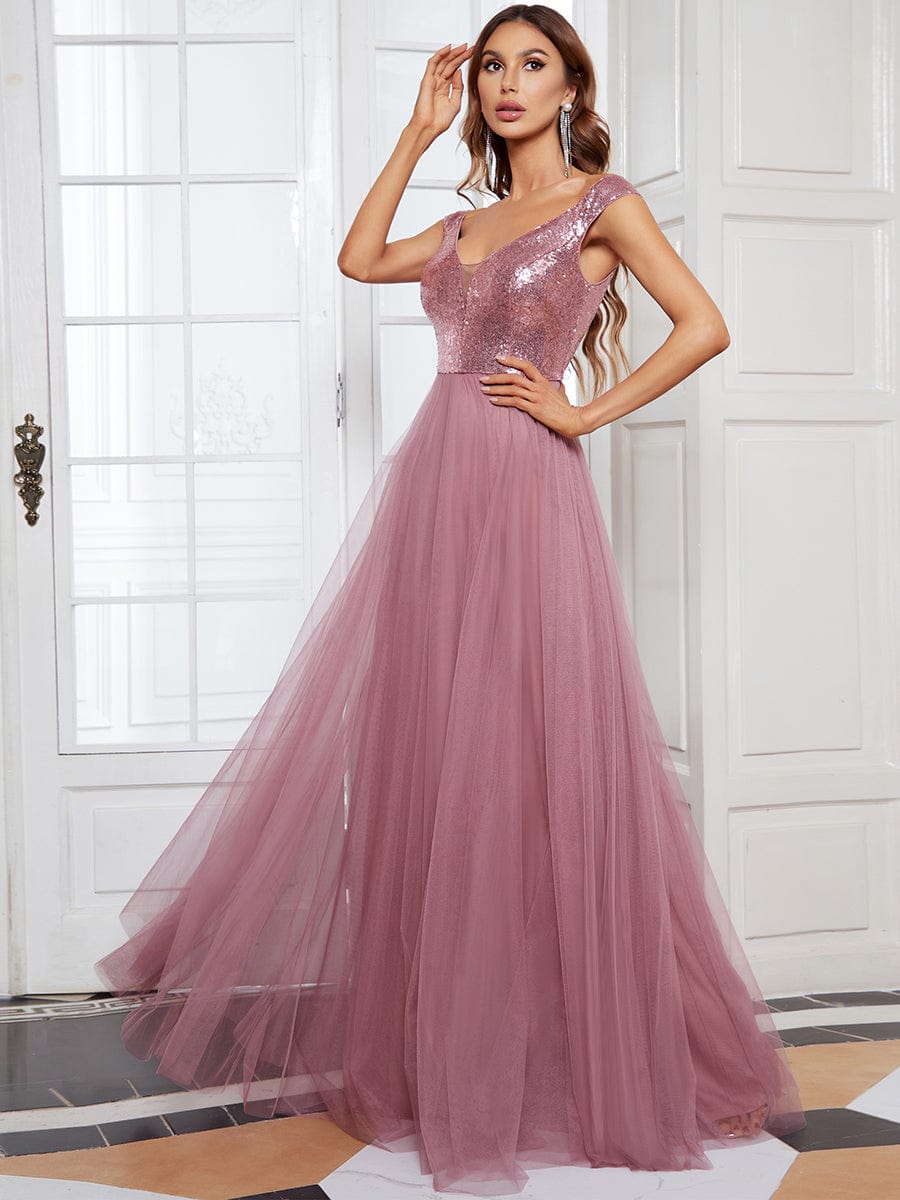 A-Line Sequin and Tulle Formal Gown from MsDressly