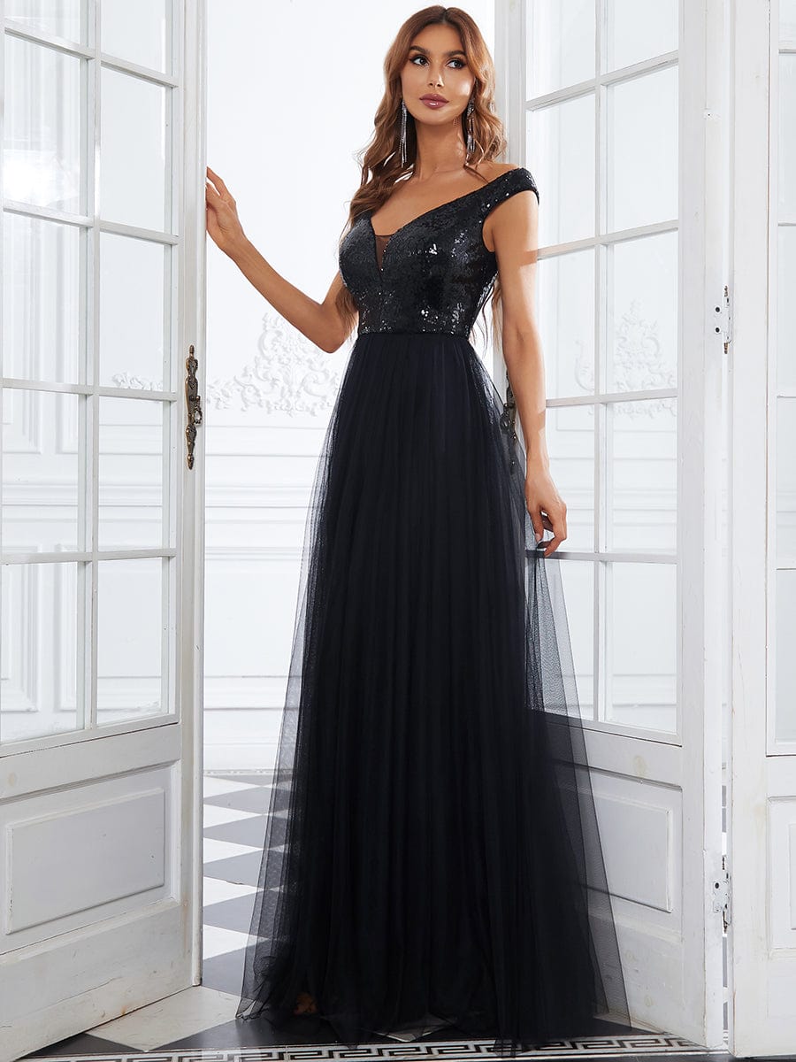 A-Line Sequin and Tulle Formal Gown from MsDressly