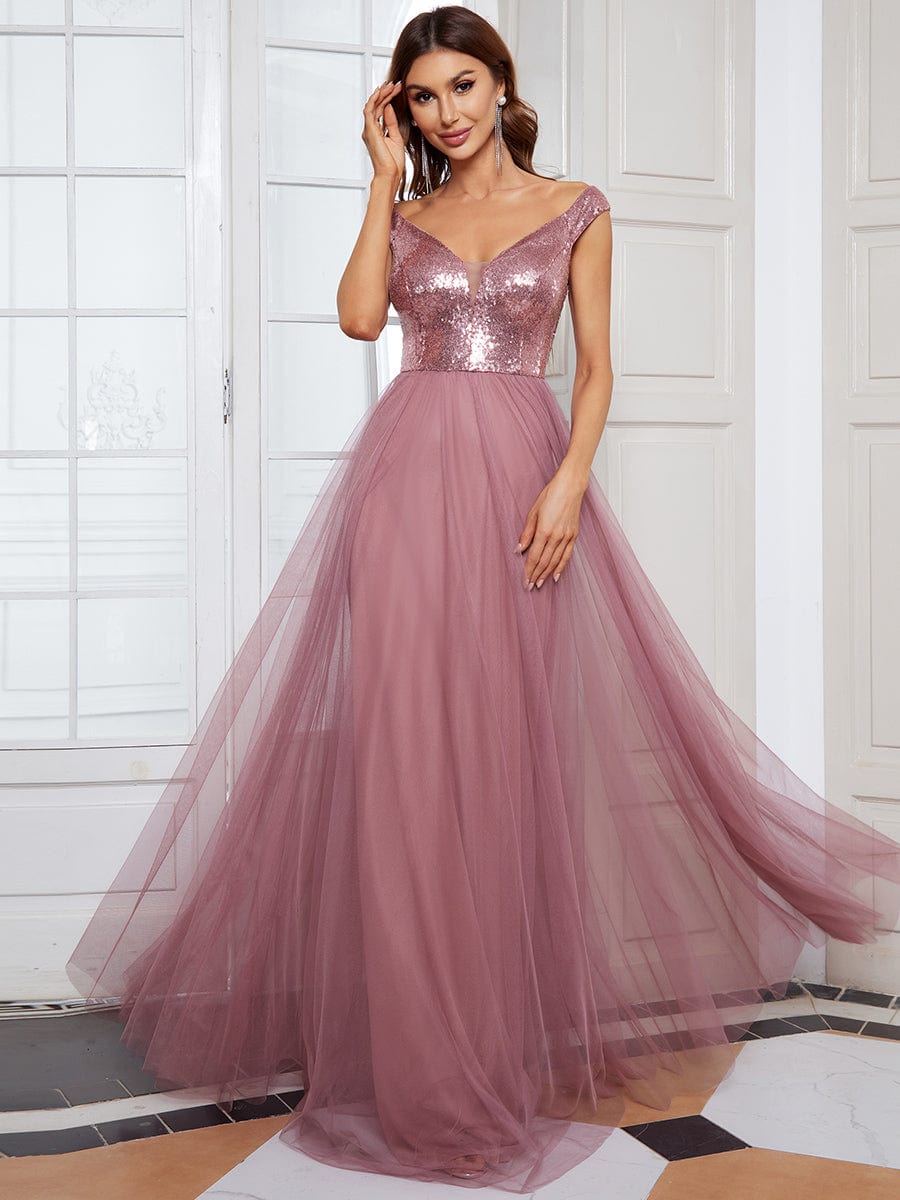 A-Line Sequin and Tulle Formal Gown from MsDressly