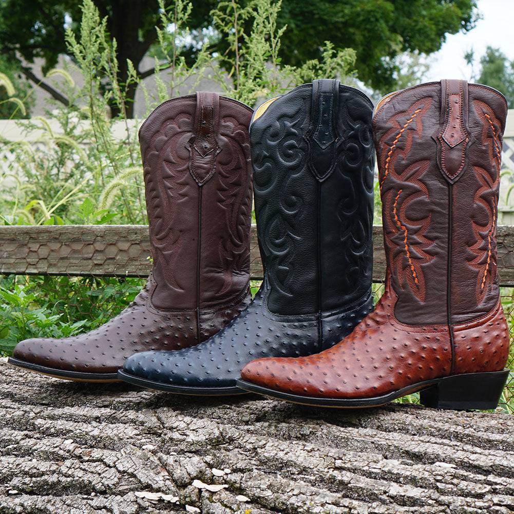 Men's Black Ostrich Print Cowboy Boots (H7002) from Soto Boots