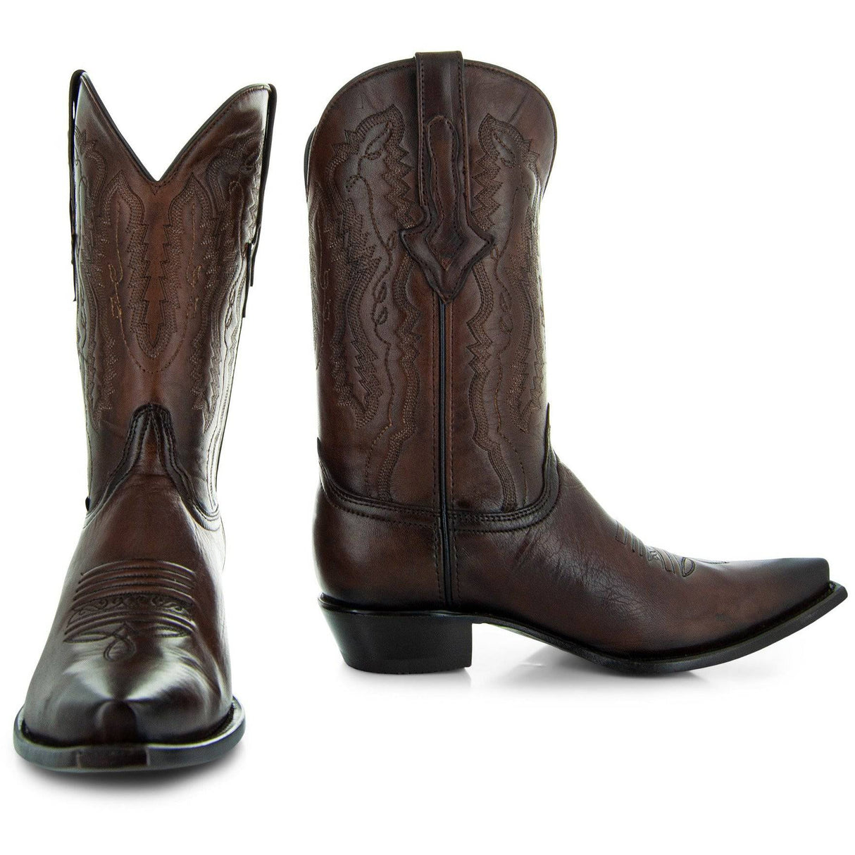 Men's Snip Toe Cowboy Boots Burnished Brown (H50030) from Soto Boots