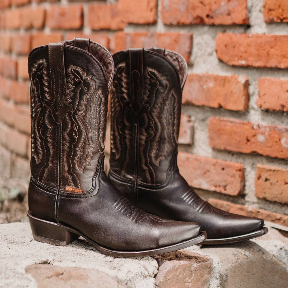 Men's Snip Toe Cowboy Boots Burnished Brown (H50030) from Soto Boots