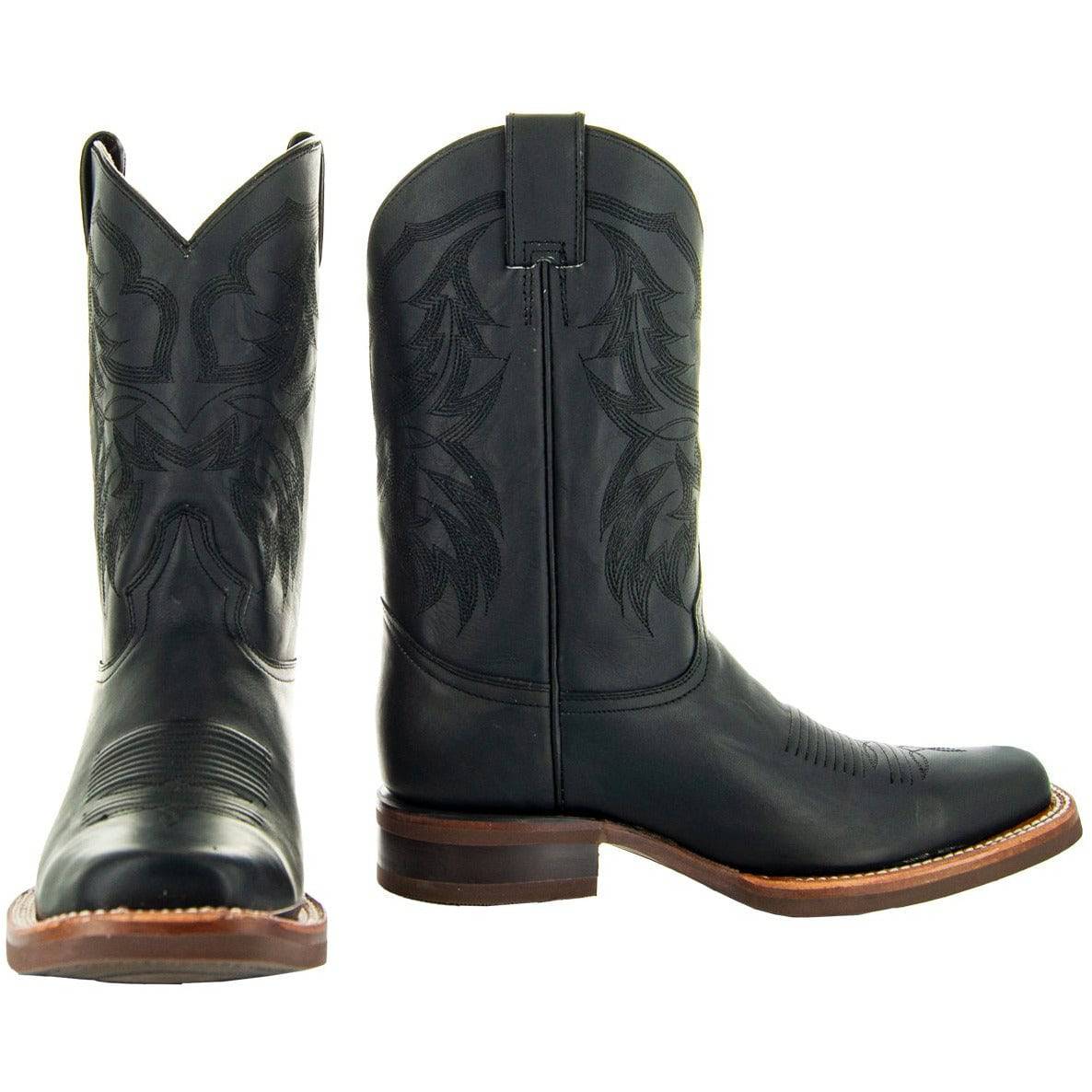 Black Square Toe Leather Cowboy Boots H4002 from Soto Boots