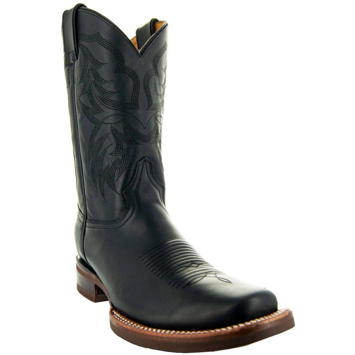 Black Square Toe Leather Cowboy Boots H4002 from Soto Boots