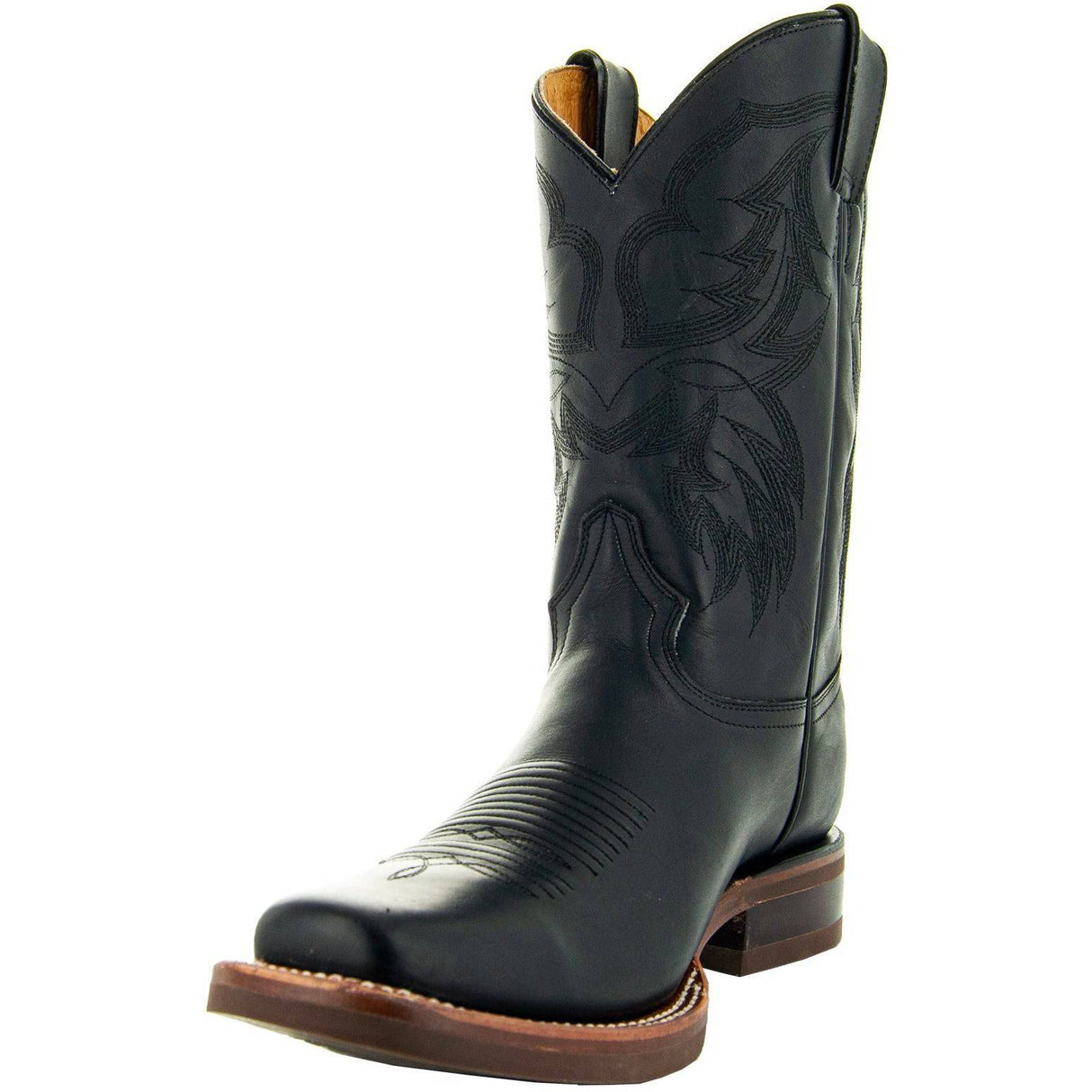 Black Square Toe Leather Cowboy Boots H4002 from Soto Boots