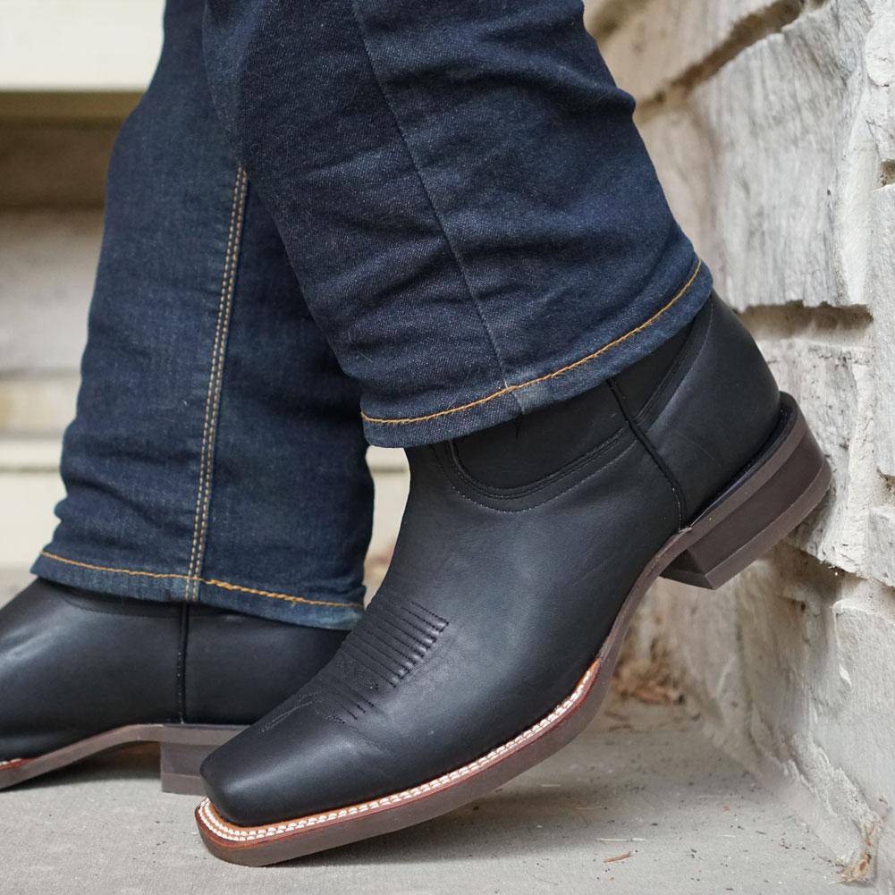 Black Square Toe Leather Cowboy Boots H4002 from Soto Boots