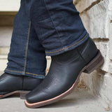 Black Square Toe Leather Cowboy Boots H4002 from Soto Boots