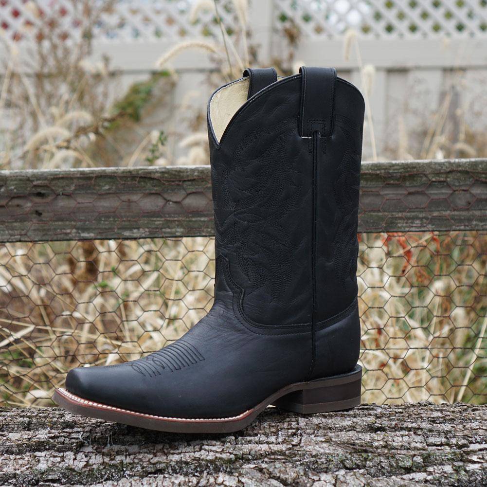 Black Square Toe Leather Cowboy Boots H4002 from Soto Boots